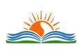 Open book and sun education logo icon Royalty Free Stock Photo