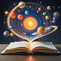 Planets Orbiting an Open Book. Generative AI