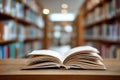 open book on a table in a library, AI generated Royalty Free Stock Photo