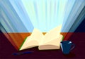 Open book on table is shining, vector illustration