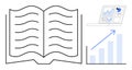 Open Book, Data Analysis on Laptop, and Bar Graph Highlighting Knowledge and Growth Royalty Free Stock Photo