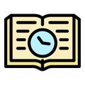 Open book and time icon color outline vector Royalty Free Stock Photo