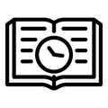 Open book and time icon, outline style Royalty Free Stock Photo