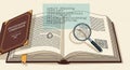 Open book titled Cryptographic Compendium with a magnifying glass Royalty Free Stock Photo
