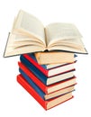 Open book on top of stack of books Royalty Free Stock Photo