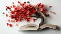 Open book transformed into tree with vibrant red leaves on white background Royalty Free Stock Photo