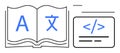 Open Book with Translation Symbols and Coding Icon Language Learning and Programming Royalty Free Stock Photo