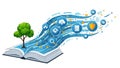 Open Book with Tree of Knowledge and Digital Cloud Flow Royalty Free Stock Photo