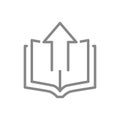 Open book with up arrow line icon. Loading, online library symbol