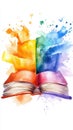 Open book with vibrant rainbow splash illustrating creativity and imagination Royalty Free Stock Photo