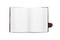 Open book with white pages, with a bookmark. In leather binding with zmkom. Isolated. Vintage Top view Royalty Free Stock Photo
