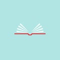 Open book with white pages like wings and red cover. Flat study and knowledge icon isolated on powder blue Royalty Free Stock Photo