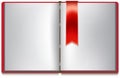 Open book with white pages, red cover and red bookmark Royalty Free Stock Photo