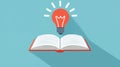 An open book with white pages and a red cover under a red lightbulb on a blue background design Royalty Free Stock Photo