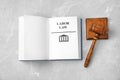 Open book with words LABOR LAW and gavel Royalty Free Stock Photo