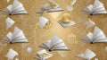 Open Books and Objects on Golden Abstract Background for Education and Reading Royalty Free Stock Photo