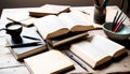 Open Books on a Writer's Desk