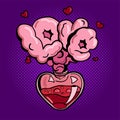 Open bottle of love potion in pop art style. Royalty Free Stock Photo