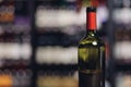 Open Bottle red wine background bar counter in restaurant, copy space Royalty Free Stock Photo