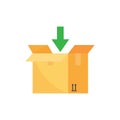 Open box and arrow down. Add to package box Royalty Free Stock Photo