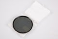 Open box of a circular polarizer filter neutral density on a white background