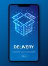 Open box 3d polygonal symbol for UI, UX design template. Low poly Delivery illustration for mobile homepage app design