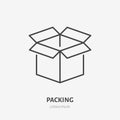 Open box flat line icon. Delivery, packing sign. Thin linear logo for freight services, cargo shipping Royalty Free Stock Photo