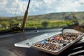 Open box of hand tied fly fishing flies Royalty Free Stock Photo