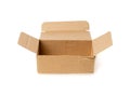 Open Box Isolated, Craft Paper Delivery Package, Old Carton Packaging on White Background Royalty Free Stock Photo