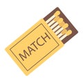 Open box of matches. Vector illustration of a yellow box with matches, hand-drawn, suitable for icons, logos. Royalty Free Stock Photo