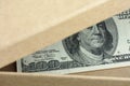 Open box with one hundred dollars banknote in it Royalty Free Stock Photo