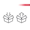 Open box parcel with arrow line vector icon. Royalty Free Stock Photo