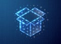 Open box polygonal symbol with binary code background. Delivery concept design vector illustration. Blue Giftbox low Royalty Free Stock Photo