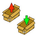 Open box. Set of cardboard containers. An empty package
