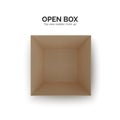 Open box top view. paper parcel. Realistic carton. Vector illustration isolated on white