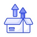 Open box with upward arrow, concept icon of unpacking parcel, unboxing