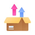Open box with upward arrow, concept icon of unpacking parcel, unboxing