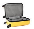 Open bright yellow suitcase