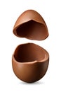 Open broken chocolate Easter egg isolated on white with clipping path. Royalty Free Stock Photo