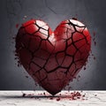 Surrealistic Distortions: Cracked Red Heart On Grey Background