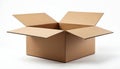 Open brown cardboard box isolated on plain white background. Corrugated paper container shows empty space inside. Shipping Royalty Free Stock Photo