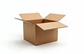 Open brown cardboard box isolated on a white background. This simple container is ready for shipping or storage. It is empty and Royalty Free Stock Photo
