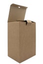 an open brown corrugated cardboard box isolated on white. cardboard box for transporting goods. half-turned view Royalty Free Stock Photo