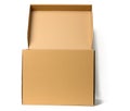 Open brown corrugated paper box with lid for documents on a white background. Container for moving Royalty Free Stock Photo