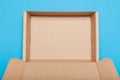 Open brown delivery box, carton cargo containers