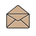 Open brown envelope icon, illustration of communication and mail delivery Royalty Free Stock Photo