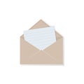 An open brown envelope made of paper with a blank white sheet layout in line for writing a letter or important information. Symbol Royalty Free Stock Photo