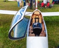 Open bubble canopy over the cockpit of LET L-33 glider aircraft