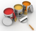 Open buckets with a paint, brush and rollers Royalty Free Stock Photo