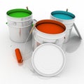 Open buckets with a paint and rollers Royalty Free Stock Photo